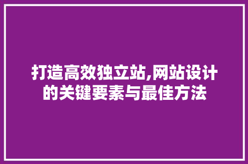 打造高效独立站,网站设计的关键要素与最佳方法