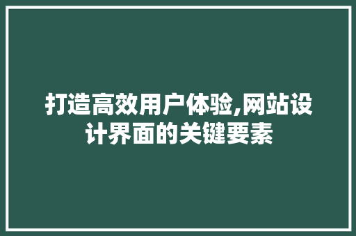 打造高效用户体验,网站设计界面的关键要素