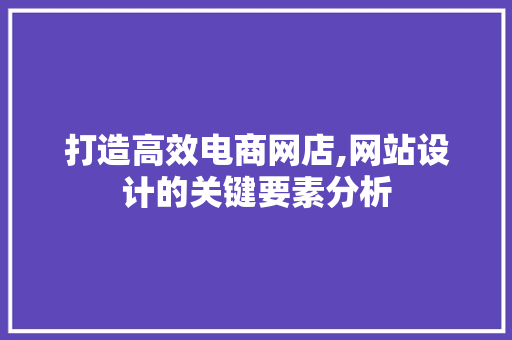 打造高效电商网店,网站设计的关键要素分析