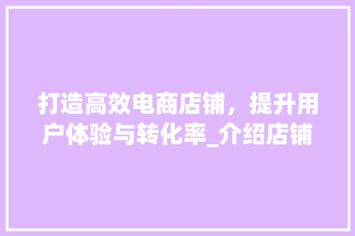 打造高效电商店铺，提升用户体验与转化率_介绍店铺设计的关键要素