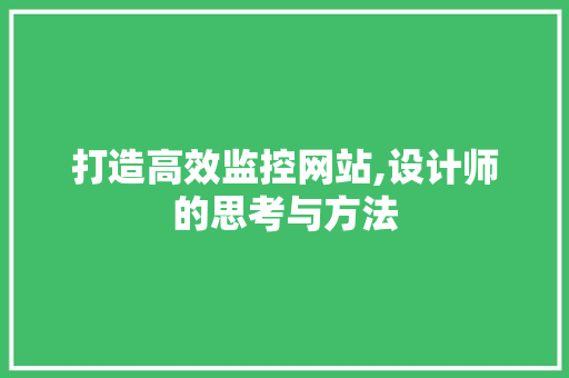 打造高效监控网站,设计师的思考与方法