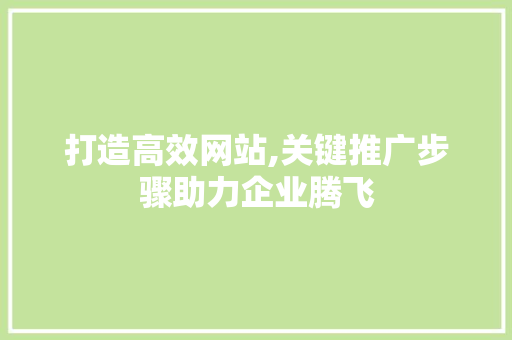 打造高效网站,关键推广步骤助力企业腾飞