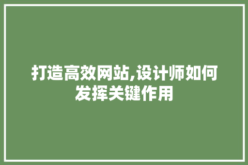 打造高效网站,设计师如何发挥关键作用 打造高效网站,设计师如何发挥关键作用 百度SEO