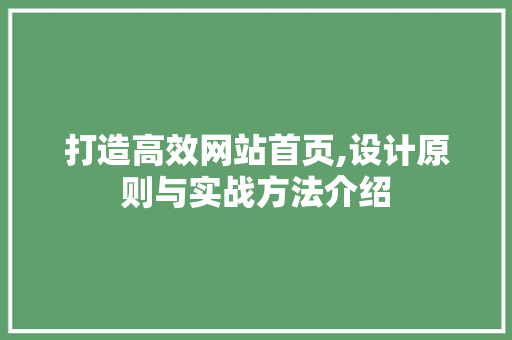 打造高效网站首页,设计原则与实战方法介绍 打造高效网站首页,设计原则与实战方法介绍 神马SEO