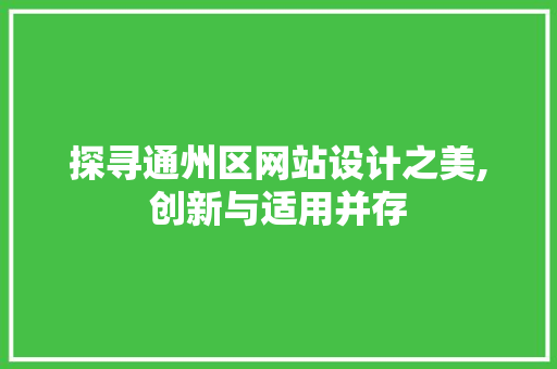 探寻通州区网站设计之美,创新与适用并存