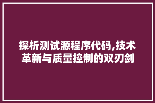 探析测试源程序代码,技术革新与质量控制的双刃剑