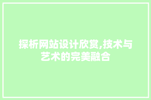 探析网站设计欣赏,技术与艺术的完美融合