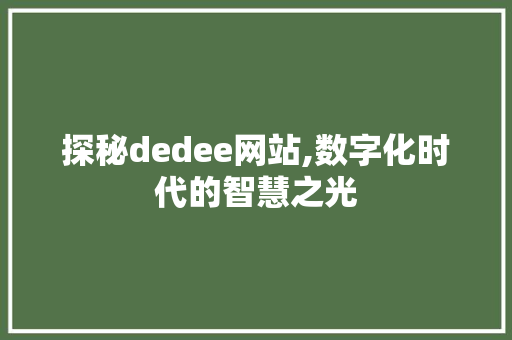 探秘dedee网站,数字化时代的智慧之光