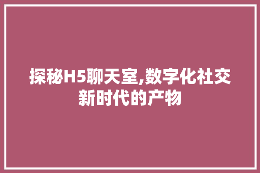 探秘H5聊天室,数字化社交新时代的产物