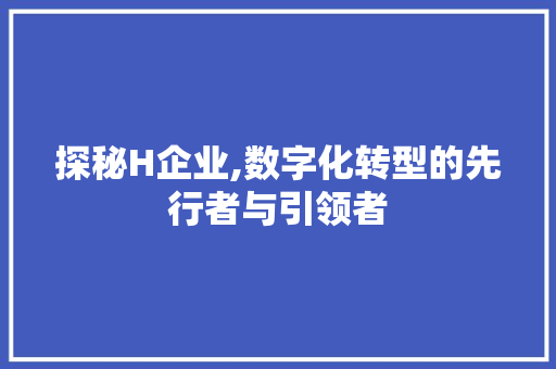 探秘H企业,数字化转型的先行者与引领者