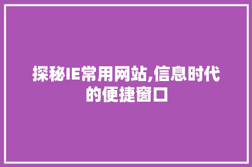 探秘IE常用网站,信息时代的便捷窗口 探秘IE常用网站,信息时代的便捷窗口 百度SEO