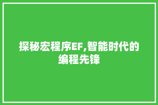探秘宏程序EF,智能时代的编程先锋