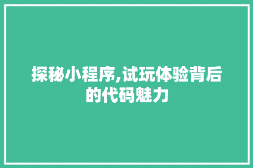 探秘小程序,试玩体验背后的代码魅力