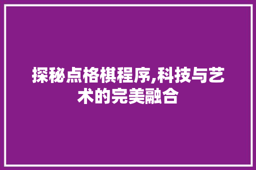 探秘点格棋程序,科技与艺术的完美融合