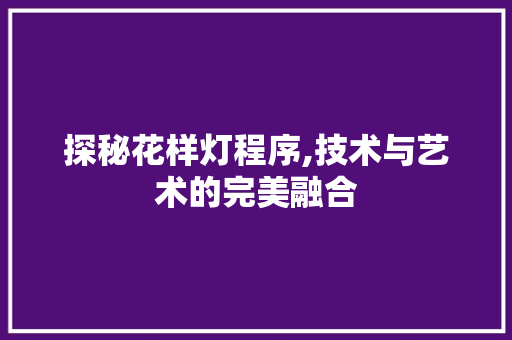 探秘花样灯程序,技术与艺术的完美融合