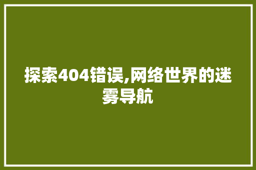 探索404错误,网络世界的迷雾导航