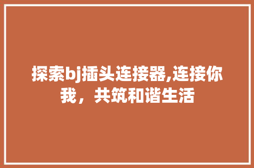 探索bj插头连接器,连接你我，共筑和谐生活