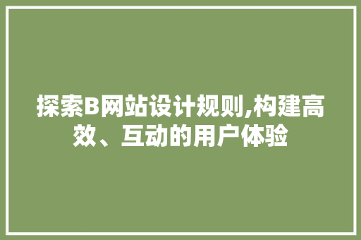 探索B网站设计规则,构建高效、互动的用户体验