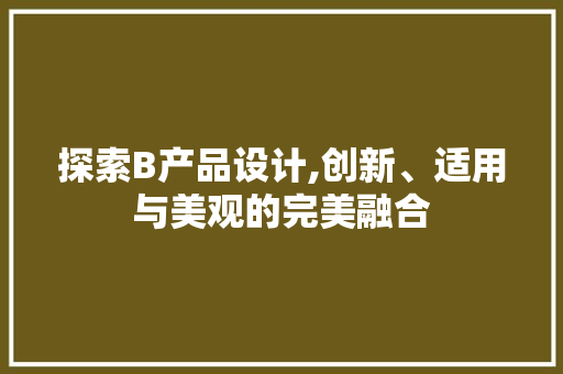 探索B产品设计,创新、适用与美观的完美融合