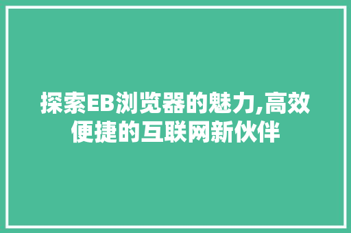 探索EB浏览器的魅力,高效便捷的互联网新伙伴