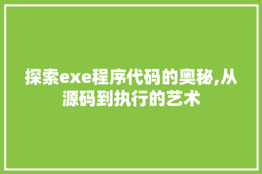 探索exe程序代码的奥秘,从源码到执行的艺术