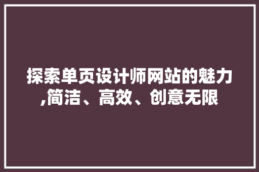 探索单页设计师网站的魅力,简洁、高效、创意无限 探索单页设计师网站的魅力,简洁、高效、创意无限 百度SEO
