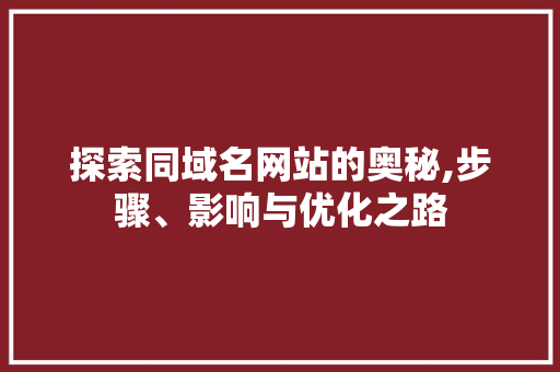 探索同域名网站的奥秘,步骤、影响与优化之路 探索同域名网站的奥秘,步骤、影响与优化之路 网站建设公司