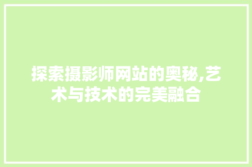 探索摄影师网站的奥秘,艺术与技术的完美融合