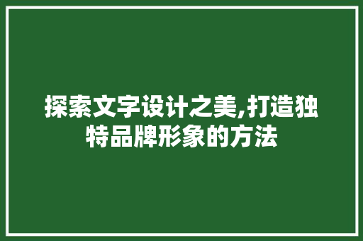 探索文字设计之美,打造独特品牌形象的方法