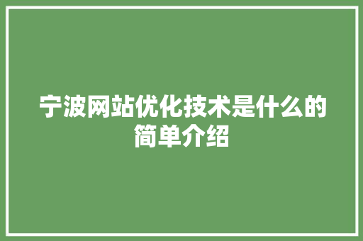 宁波网站优化技术是什么的简单介绍 宁波网站优化技术是什么的简单介绍 搜狗SEO
