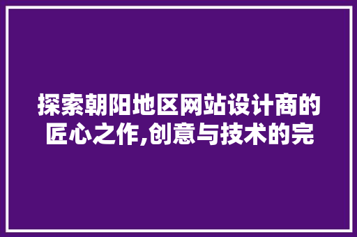 探索朝阳地区网站设计商的匠心之作,创意与技术的完美融合