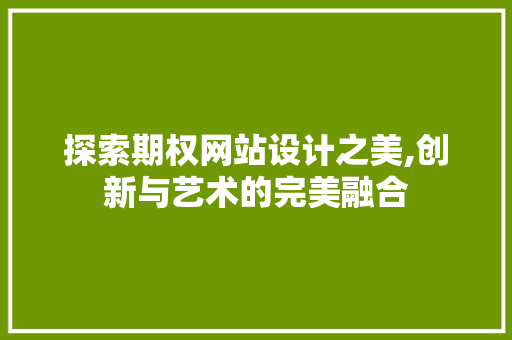 探索期权网站设计之美,创新与艺术的完美融合