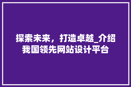 探索未来，打造卓越_介绍我国领先网站设计平台