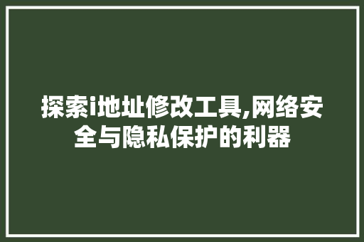 探索i地址修改工具,网络安全与隐私保护的利器