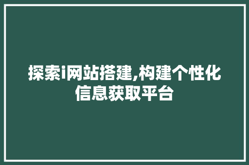 探索i网站搭建,构建个性化信息获取平台