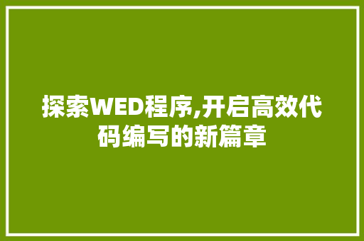 探索WED程序,开启高效代码编写的新篇章