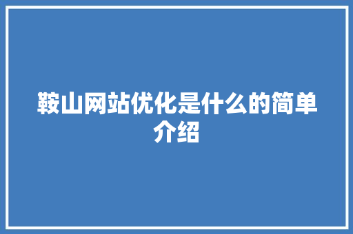 鞍山网站优化是什么的简单介绍 鞍山网站优化是什么的简单介绍 搜狗SEO
