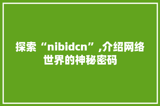 探索“nibidcn”,介绍网络世界的神秘密码