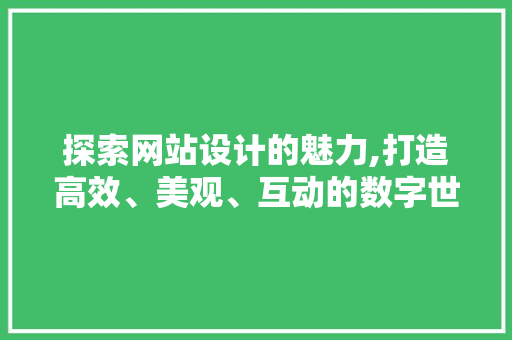 探索网站设计的魅力,打造高效、美观、互动的数字世界