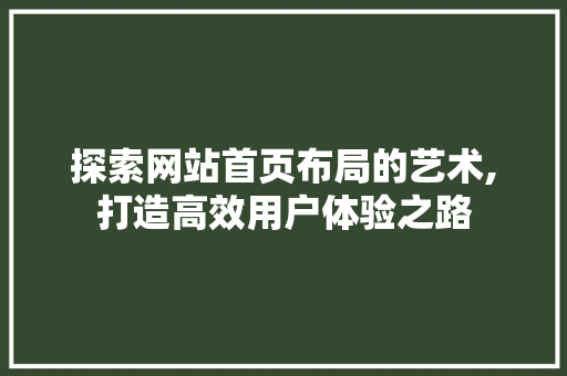 探索网站首页布局的艺术,打造高效用户体验之路