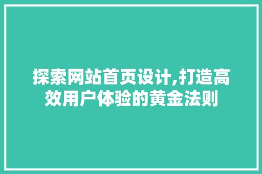 探索网站首页设计,打造高效用户体验的黄金法则