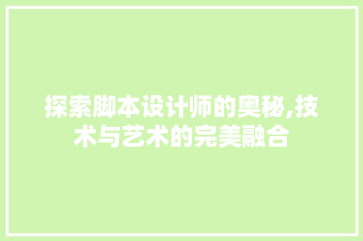 探索脚本设计师的奥秘,技术与艺术的完美融合
