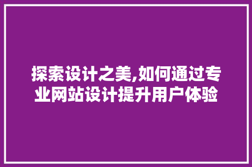 探索设计之美,如何通过专业网站设计提升用户体验