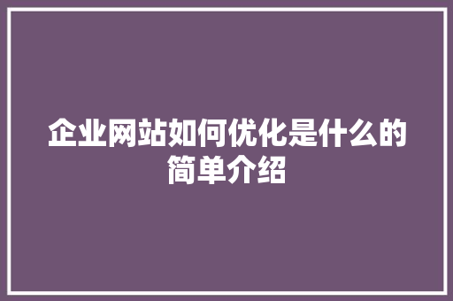 企业网站如何优化是什么的简单介绍