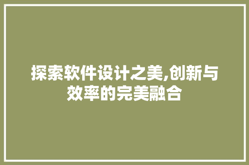 探索软件设计之美,创新与效率的完美融合