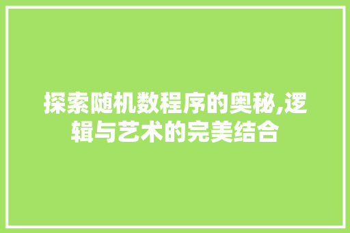 探索随机数程序的奥秘,逻辑与艺术的完美结合