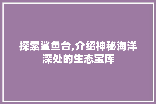 探索鲨鱼台,介绍神秘海洋深处的生态宝库