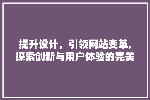 提升设计，引领网站变革,探索创新与用户体验的完美融合