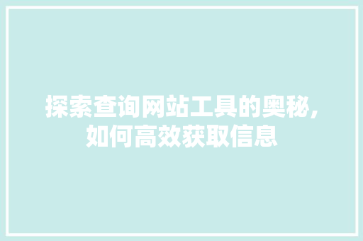 探索查询网站工具的奥秘,如何高效获取信息 探索查询网站工具的奥秘,如何高效获取信息 SEO关键词
