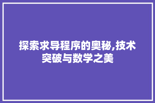 探索求导程序的奥秘,技术突破与数学之美